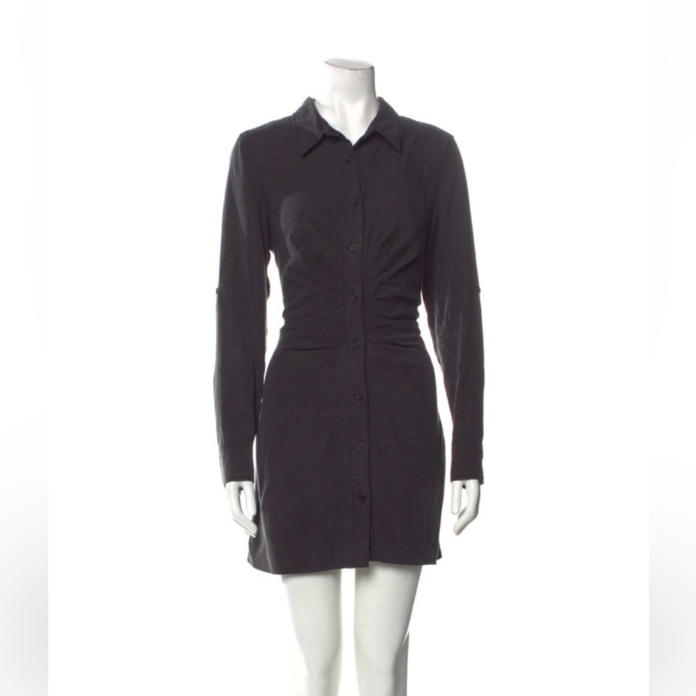 #497 PAM & GELA Black Long Sleeve Shirt Dress with Waist Flattering Ruching